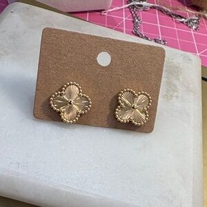 Gold Plated Clover  Stud Earrings